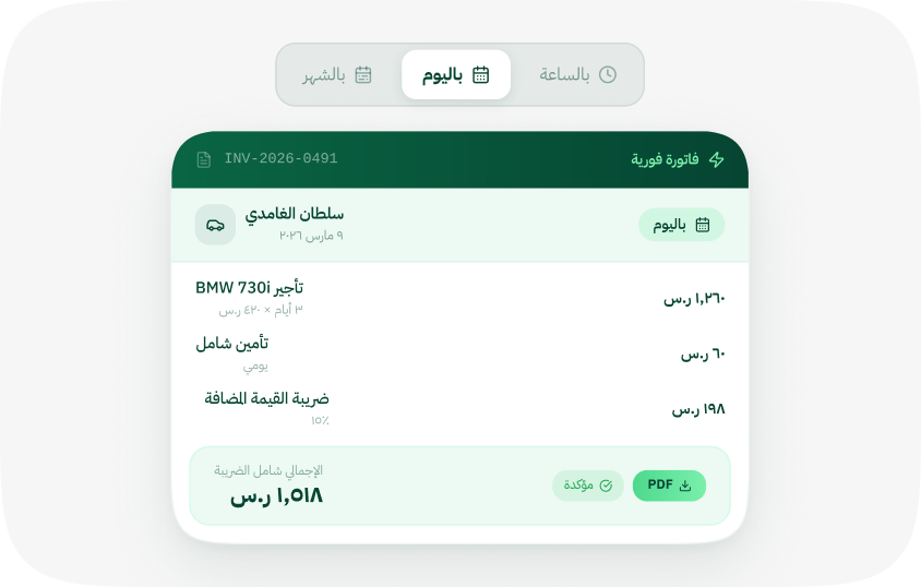 فوترة الرحلات بالساعة واليوم والشهر